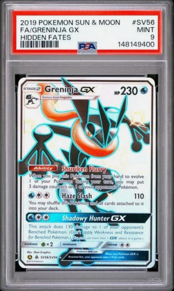 Pokémon TCG - Greninja GX SV56/SV94 - Hidden Fates Shiny Vault - Full Art - PSA 9 Mint Squirtle Squad Card Shop.   Squirtle Squad Card Shop.