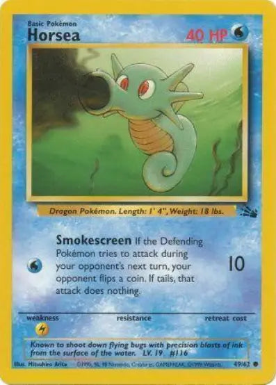 Horsea 049/62 - Fossil Unlimited - Common Pokémon Card Fossil Pokemon Single  Squirtle Squad Card Shop.