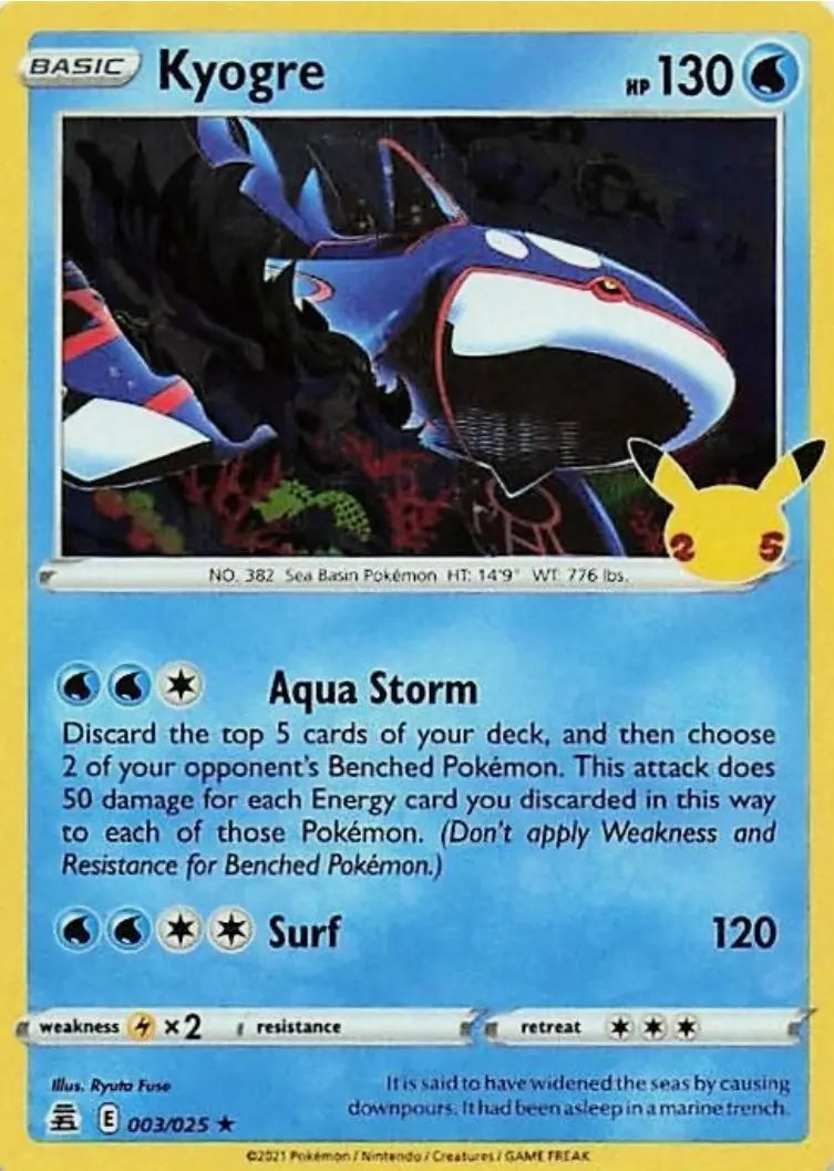 Kyogre 003  - Holofoil Celebrations - Holo Rare Celebrations Pokemon Single  Squirtle Squad Card Shop.