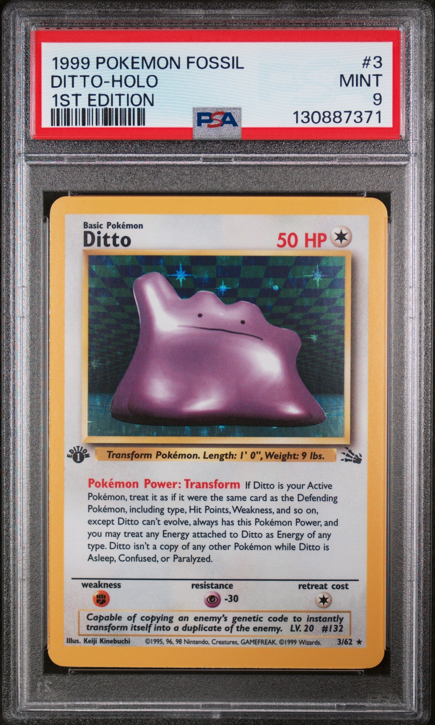 Pokémon TCG - Ditto 3/62 - Fossil - 1st Edition Holo - PSA 9 Mint Squirtle Squad Card Shop.   Squirtle Squad Card Shop.