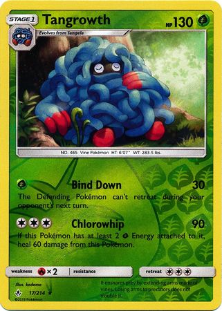 Tangrowth 017/214 - Reverse Holofoil SM  Unbroken Bonds - Rare SM - Unbroken Bonds Pokemon Single  Squirtle Squad Card Shop.