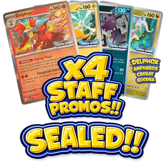 Pokémon - Delphox Staff Promo Sealed Set x4 - Ampharos Crobat Goodra - Chaos Rising