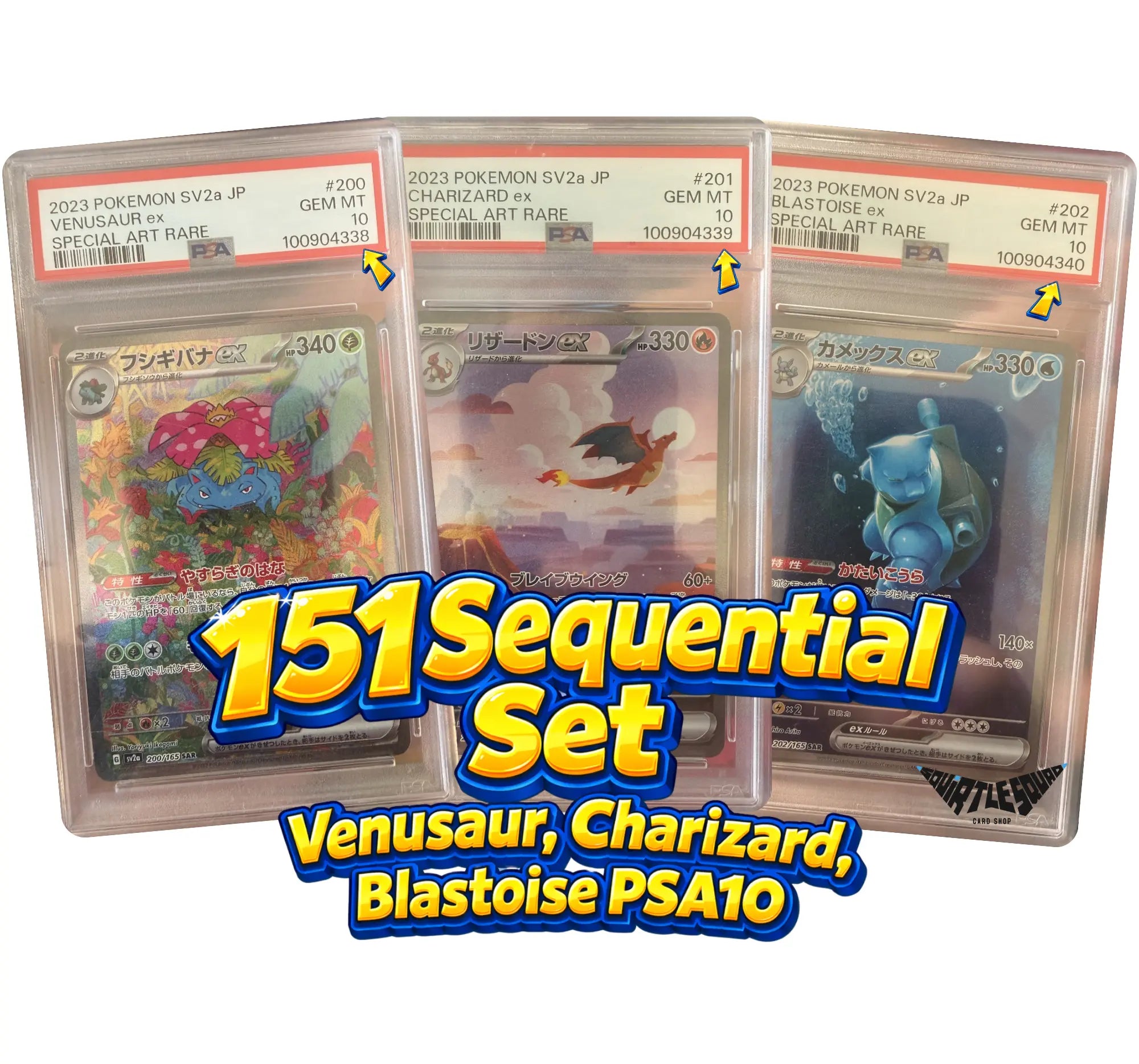 Pokémon TCG – Blastoise ex Charizard ex Venusaur ex Special Illustration Rare Sequential Set – Pokémon 151 Japanese – PSA 10 Gem Mint