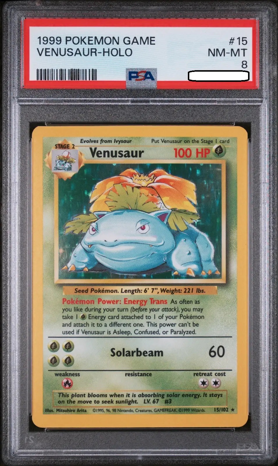 Pokémon TCG – Venusaur Holo 15/102 – Base Set – PSA 8 NM-MT Squirtle Squad Card Shop.   Squirtle Squad Card Shop.