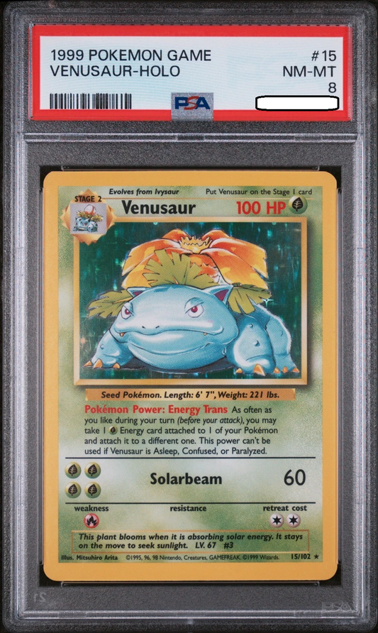 Pokémon TCG – Venusaur Holo 15/102 – Base Set – PSA 8 NM-MT Squirtle Squad Card Shop.   Squirtle Squad Card Shop.
