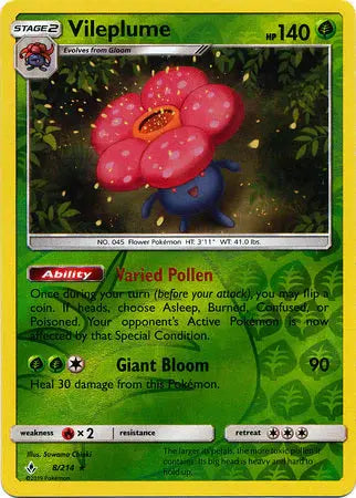 Vileplume 008/214 Reverse Holo - Sun & Moon Unbroken Bonds