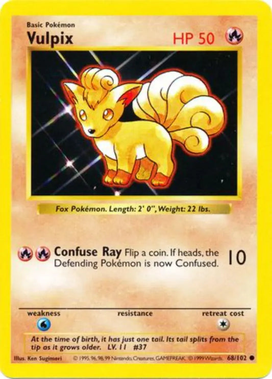 Vulpix 068  - Unlimited Base Set Shadowless - Common Base Set (Shadowless) Pokemon Single  Squirtle Squad Card Shop.