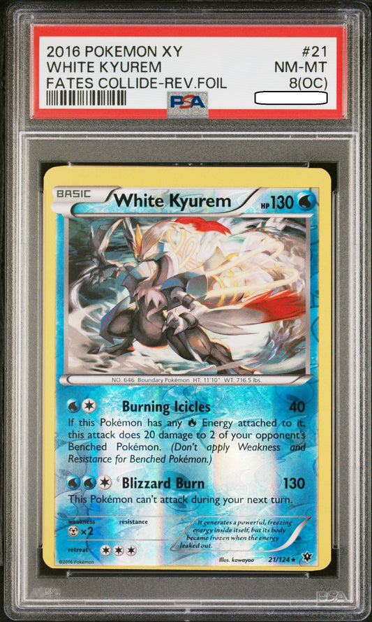 Pokémon TCG – White Kyurem Reverse Holo 21/124 – Fates Collide – PSA 8 (OC) Squirtle Squad Card Shop.   Squirtle Squad Card Shop.