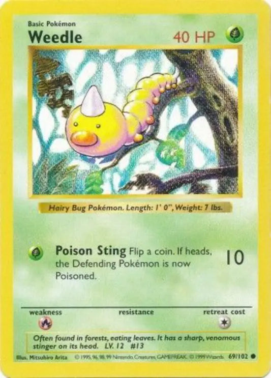 Weedle 069  - Unlimited Base Set Shadowless - Common Base Set (Shadowless) Pokemon Single  Squirtle Squad Card Shop.