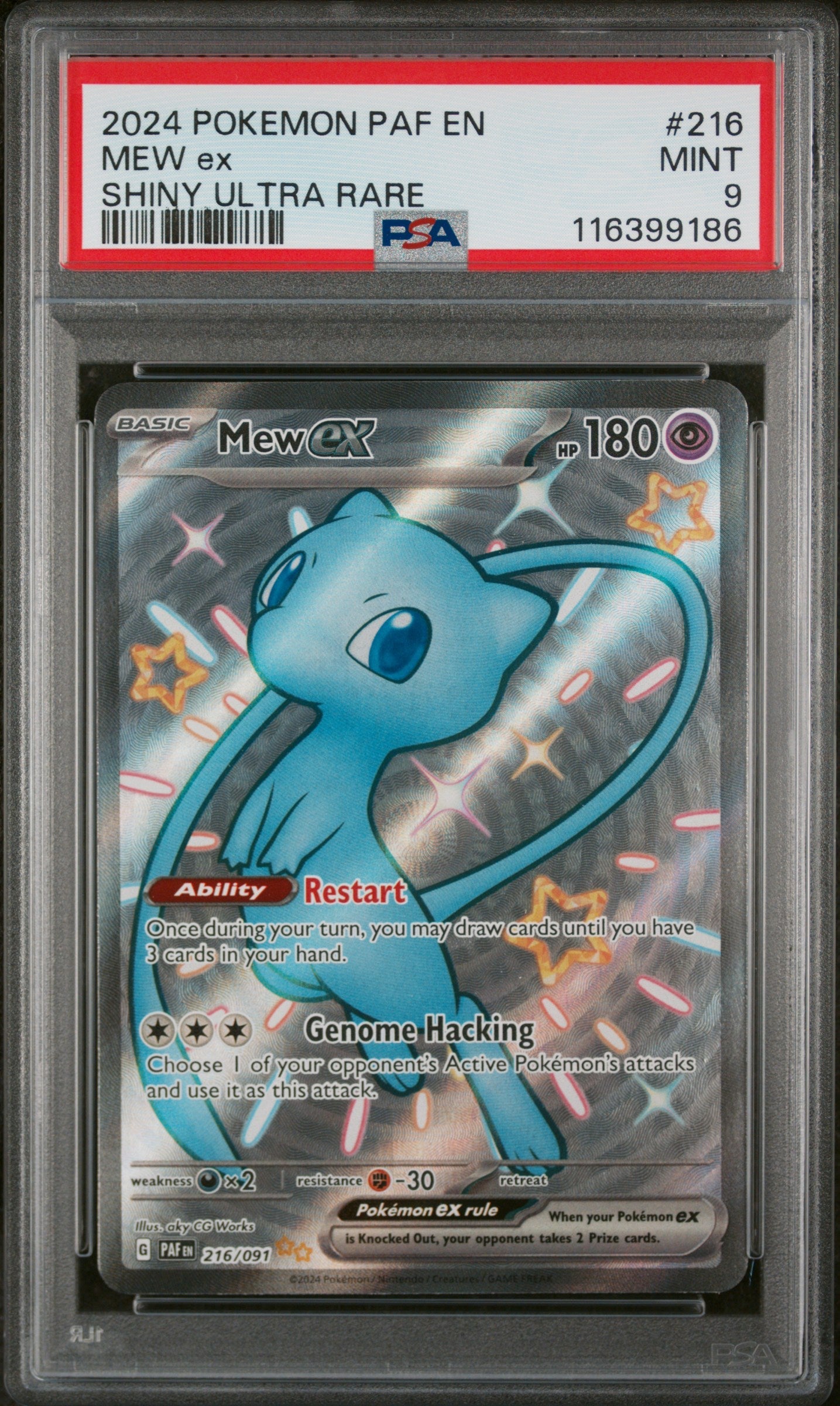 Pokémon TCG - Mew ex 216/091 - Paldean Fates - Shiny Ultra Rare - PSA 9 Mint Squirtle Squad Card Shop.   Squirtle Squad Card Shop.