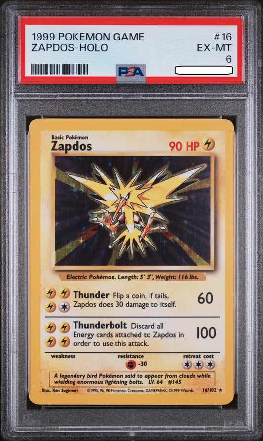 Pokémon TCG – Zapdos Holo 16/102 – Base Set – PSA 6 EX-MT Squirtle Squad Card Shop.   Squirtle Squad Card Shop.