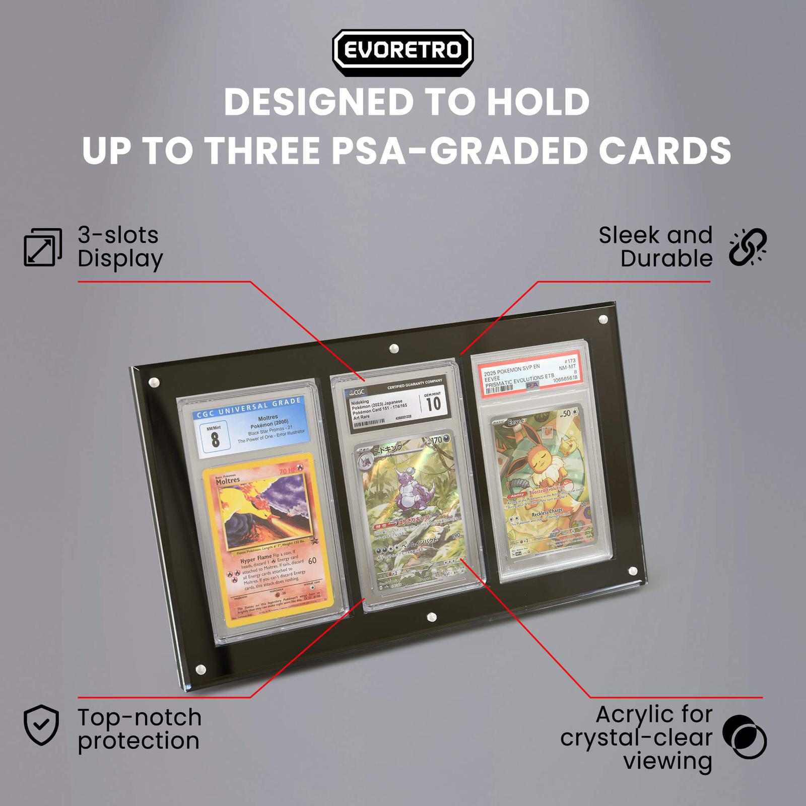 EVORETRO Acrylic Frame for PSA - 3 Slots EVORETRO Canada Card Protectors  Squirtle Squad Card Shop.