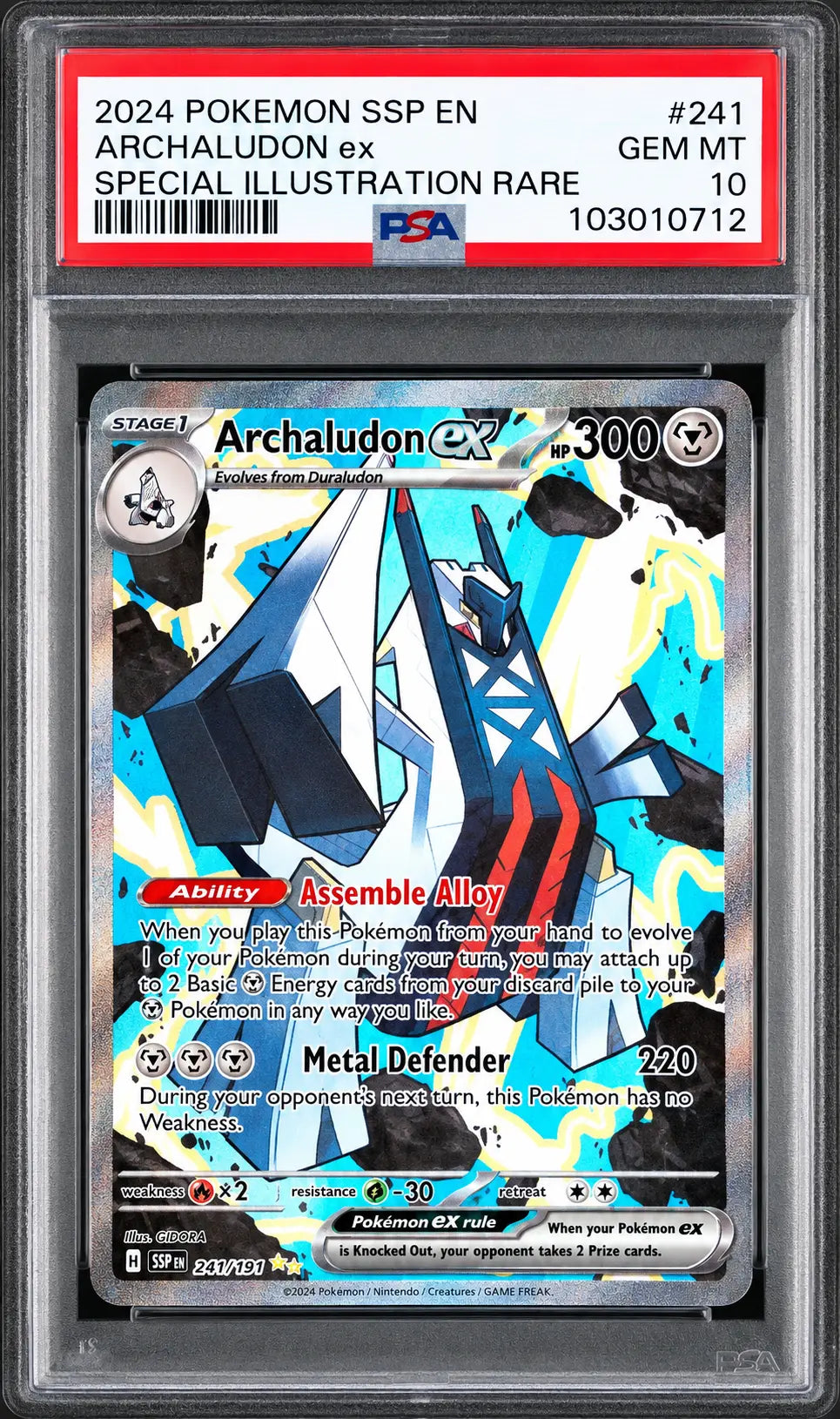 2024 Pokémon Archaludon ex 241/191 Special Illustration Rare PSA 10 cert 103010712