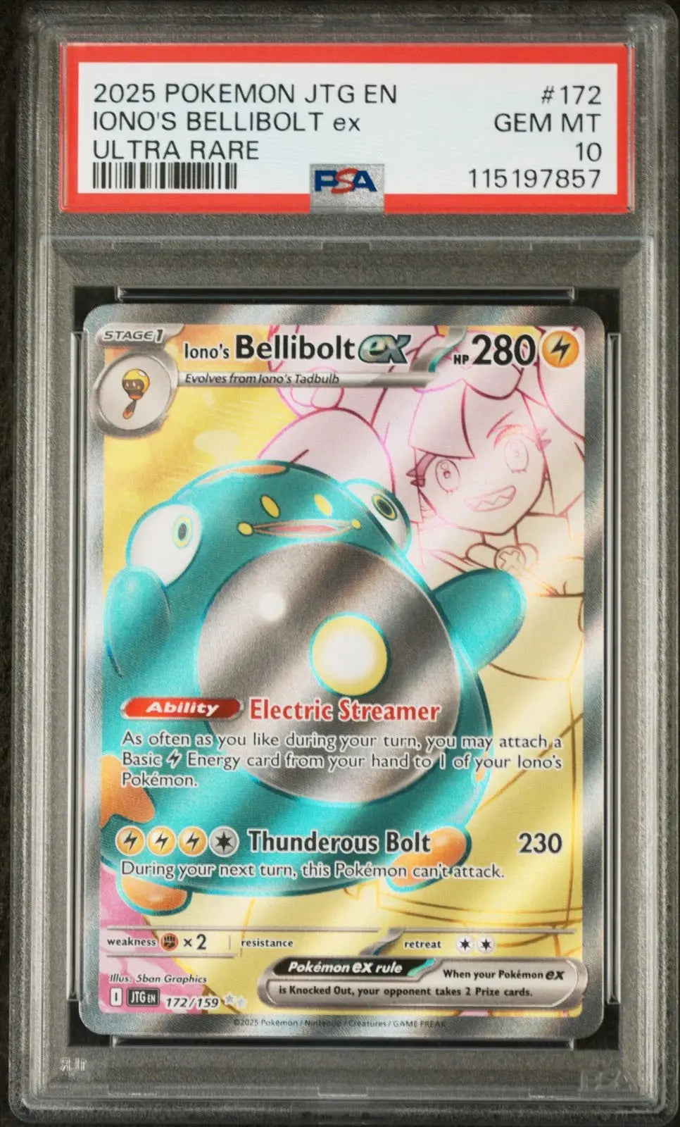 Pokémon TCG – Iono’s Bellibolt ex 172/?? Ultra Rare – Journey Together – PSA 10 Gem Mint - Squirtle Squad Card Shop.