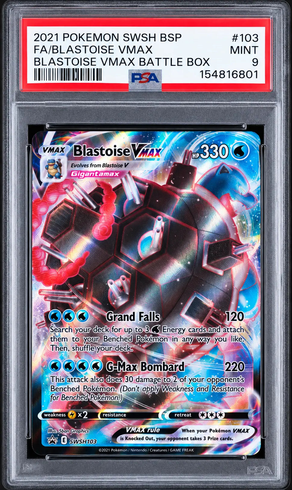 2021 Pokémon Blastoise VMAX SWSH103 PSA 9 cert 154816801