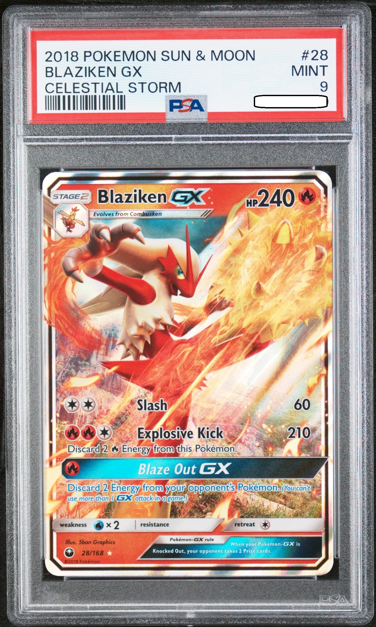 Pokémon TCG – Blaziken GX 28/168 – Celestial Storm – PSA 9 Mint Squirtle Squad Card Shop.   Squirtle Squad Card Shop.