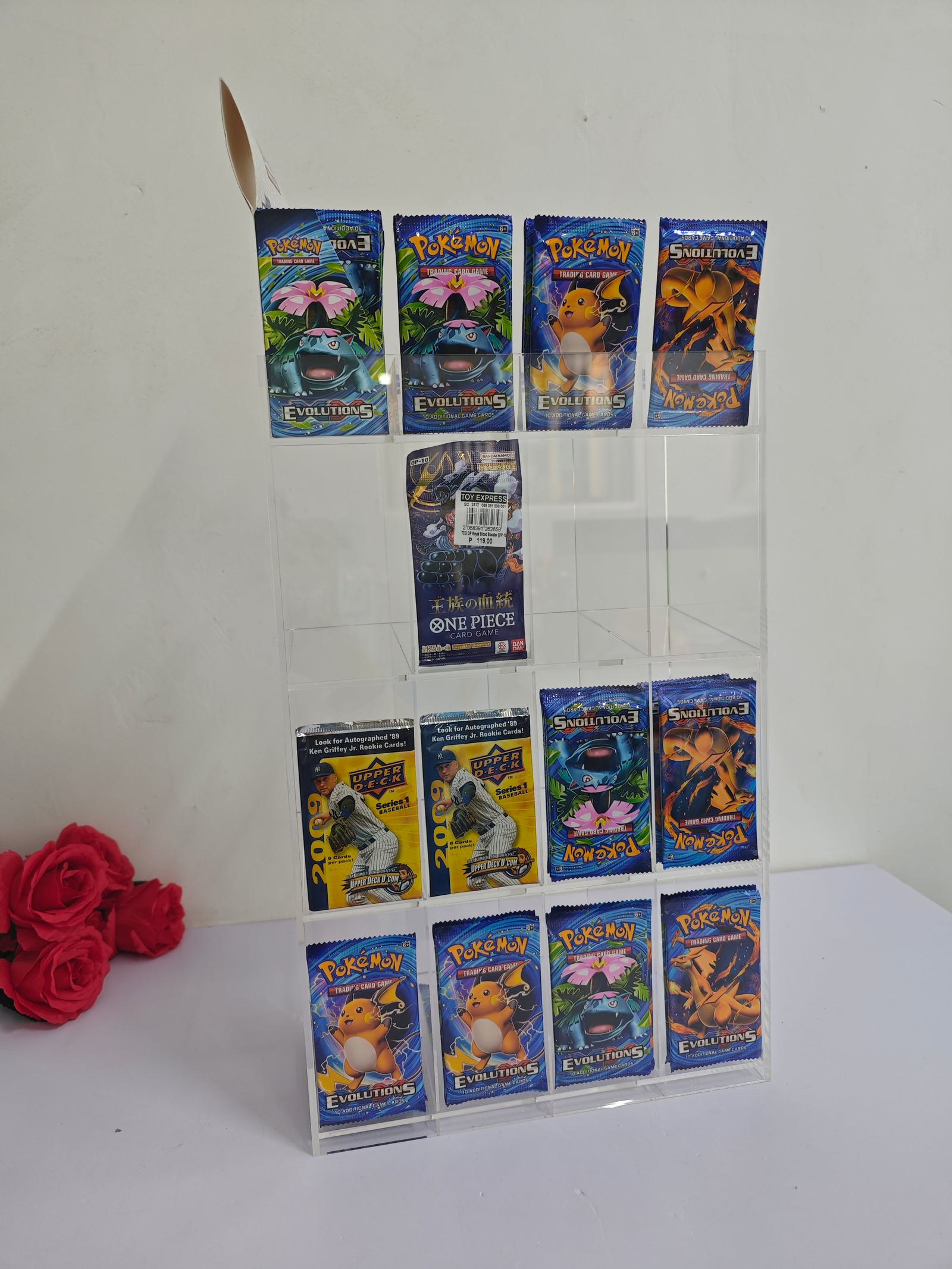 EVORETRO Acrylic Display Stand for Booster  DispenserPacks – Retail Counter Unit with Top Shelf EVORETRO Canada Card Protectors  Squirtle Squad Card Shop.