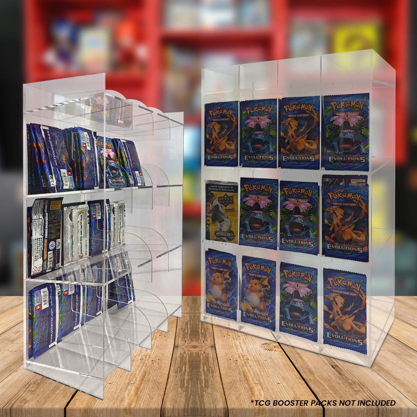 EVORETRO Acrylic Display Stand for Booster  DispenserPacks – Retail Counter Unit with Top Shelf EVORETRO Canada Card Protectors  Squirtle Squad Card Shop.