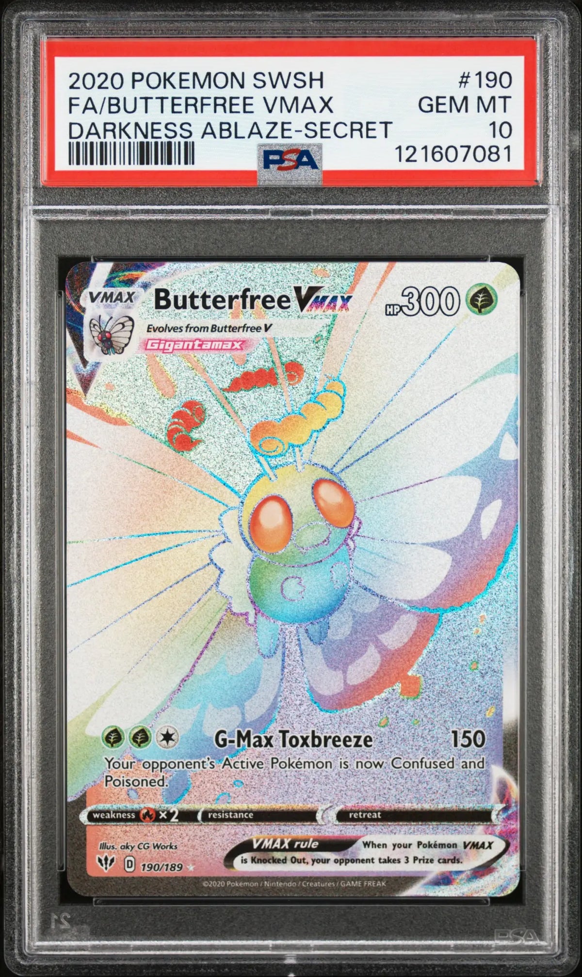 Butterfree VMAX 190/189 Darkness Ablaze Secret Rare PSA 10 cert 121607081