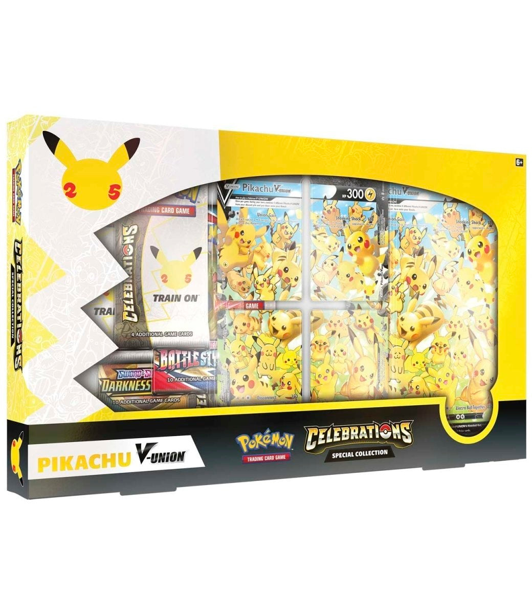 Pokémon TCG – Celebrations Special Collection: Pikachu V-UNION – 25th Anniversary – Factory Sealed Squirtle Squad Card Shop.   Squirtle Squad Card Shop.