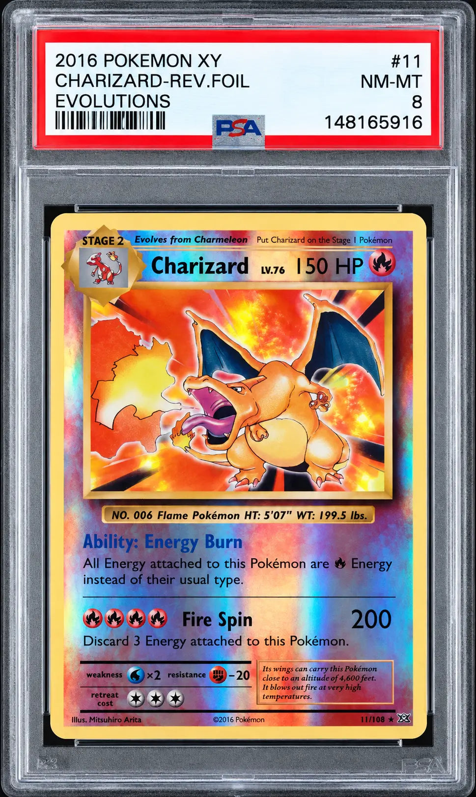 2016 Pokémon Charizard 11/108 Evolutions Reverse Foil PSA 8 cert 148165916
