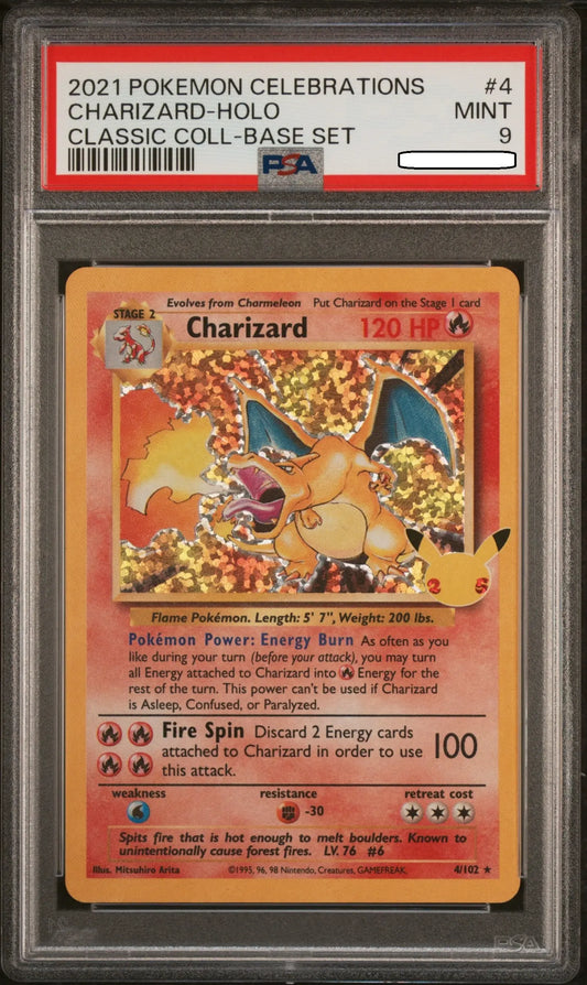 Pokémon TCG Charizard 4/102 Celebrations Classic Collection PSA 9 MINT Holo Rare Graded Pokémon Card Collectible Charizard Reprint