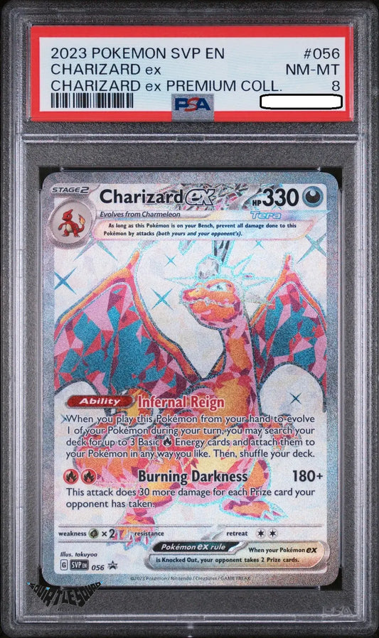 Pokémon TCG – Charizard ex SVP056 – Black Star Promo – PSA 8 Near Mint-Mint – 2023 Squirtle Squad Card Shop.   Squirtle Squad Card Shop.
