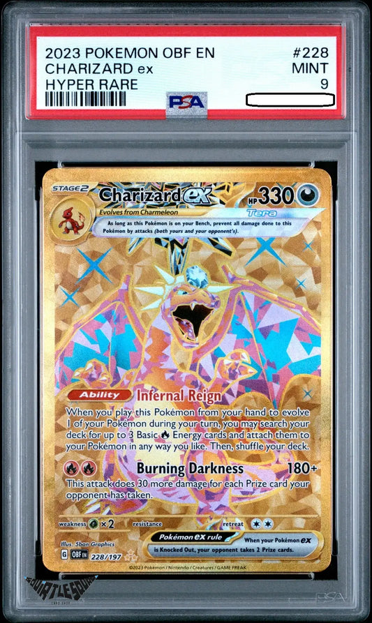 Pokémon TCG – Charizard ex 228/197 – Obsidian Flames Gold Hyper Rare – PSA 9 Mint – 2023 Squirtle Squad Card Shop.   Squirtle Squad Card Shop.