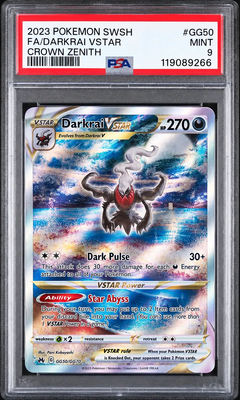 2023 Pokémon Darkrai VSTAR GG50/GG70 Crown Zenith PSA 9 cert 119089266