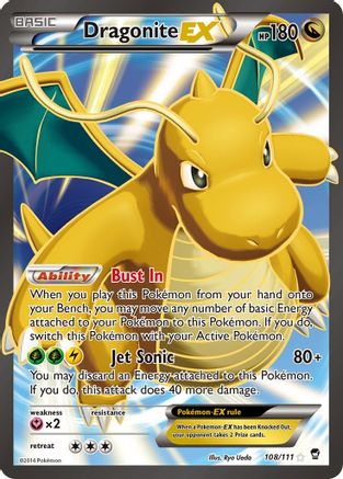 Pokémon TCG Dragonite EX 108 111 Full Art Ultra Rare XY Furious Fists Raw Collectible Pokémon Card
