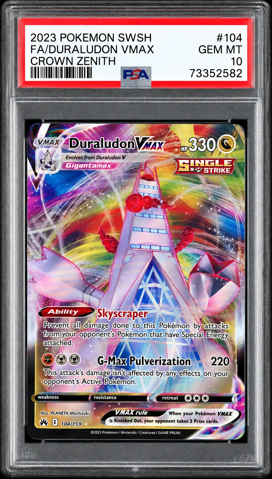 2023 Pokémon Duraludon VMAX 104/159 Crown Zenith PSA 10 cert 73352582