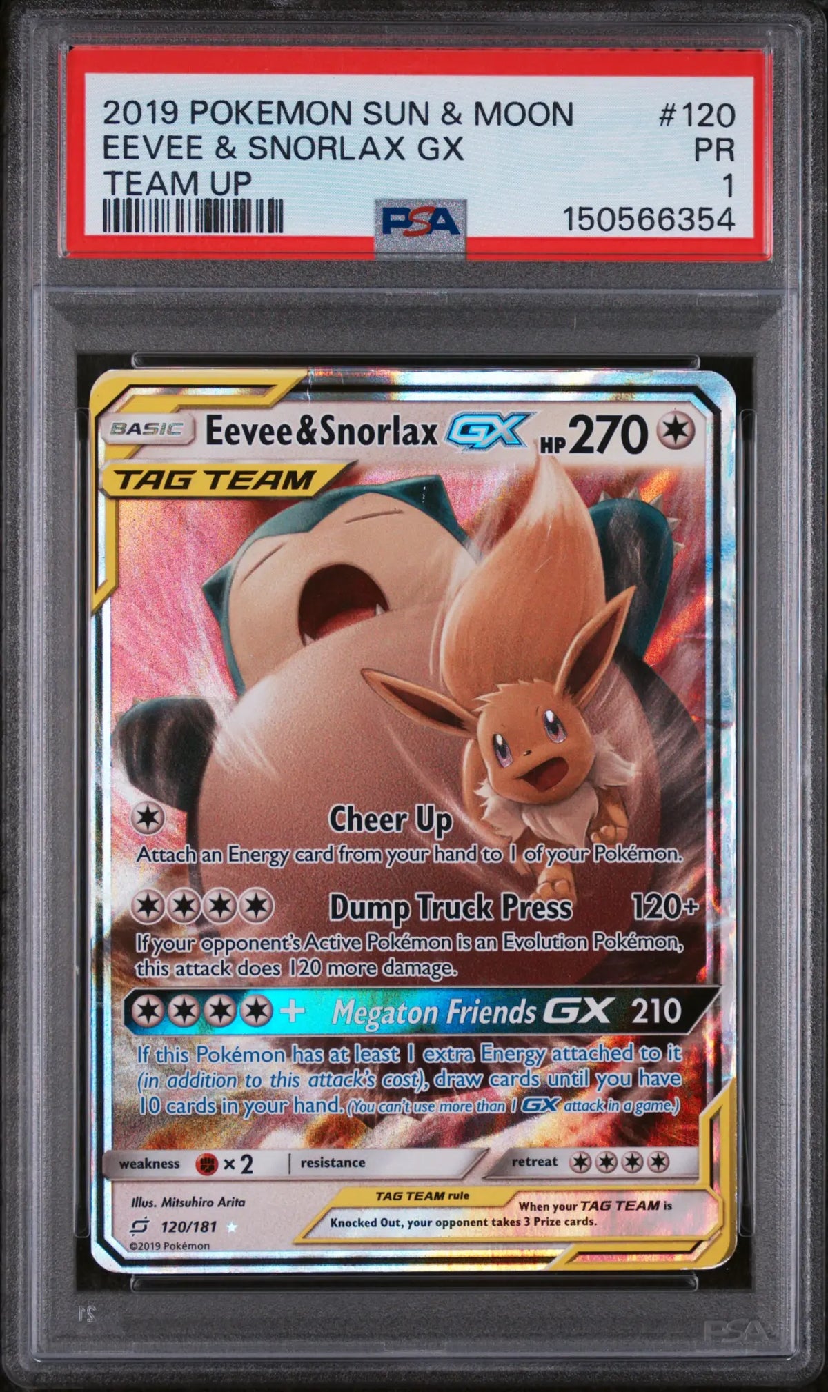 Eevee & Snorlax GX 120/181 Team Up PSA 1 cert 150566354