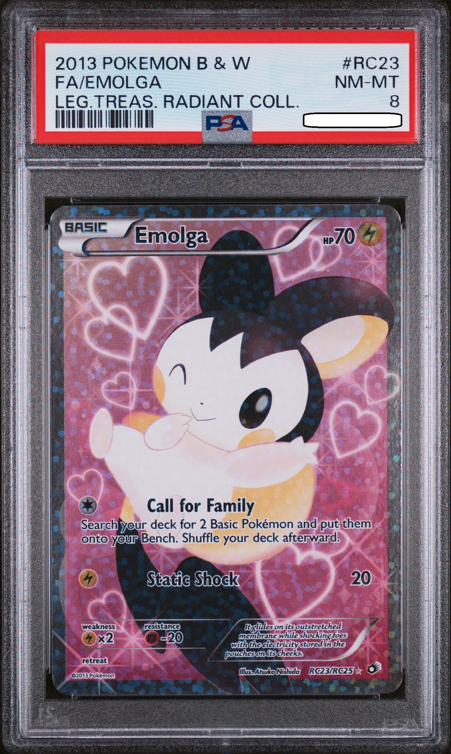Pokémon TCG – Emolga RC23/RC25 Full Art – Legendary Treasures Radiant Collection – PSA 8 Near Mint-Mint Squirtle Squad Card Shop.   Squirtle Squad Card Shop.