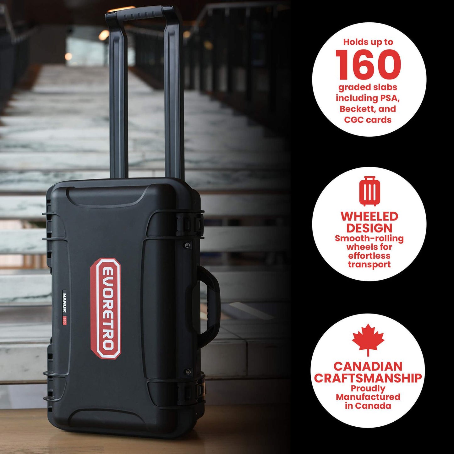 EVORETRO Waterproof Wheeled Card Case - Holds 160 Graded Slabs EVORETRO Canada Rigid Case  Squirtle Squad Card Shop.