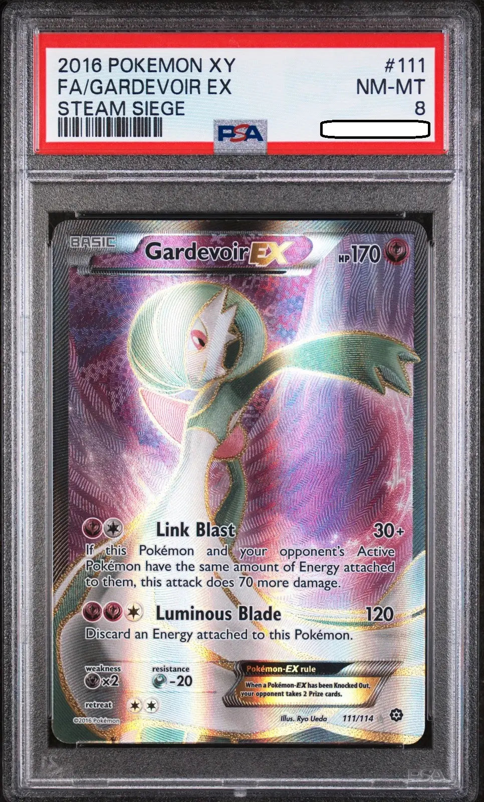 Pokémon TCG – Gardevoir EX 111/114 Full Art – Steam Siege – PSA 8 Near Mint-Mint