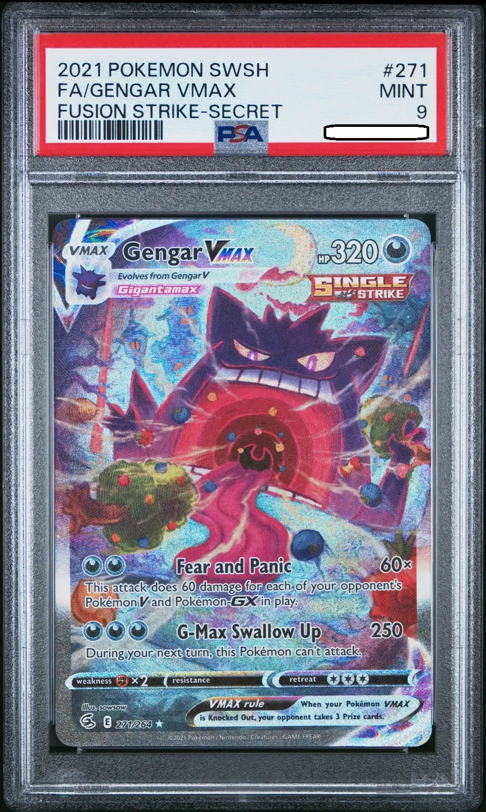 Pokémon TCG – Gengar VMAX 271/264 Secret Rare – Fusion Strike – PSA 9 Mint