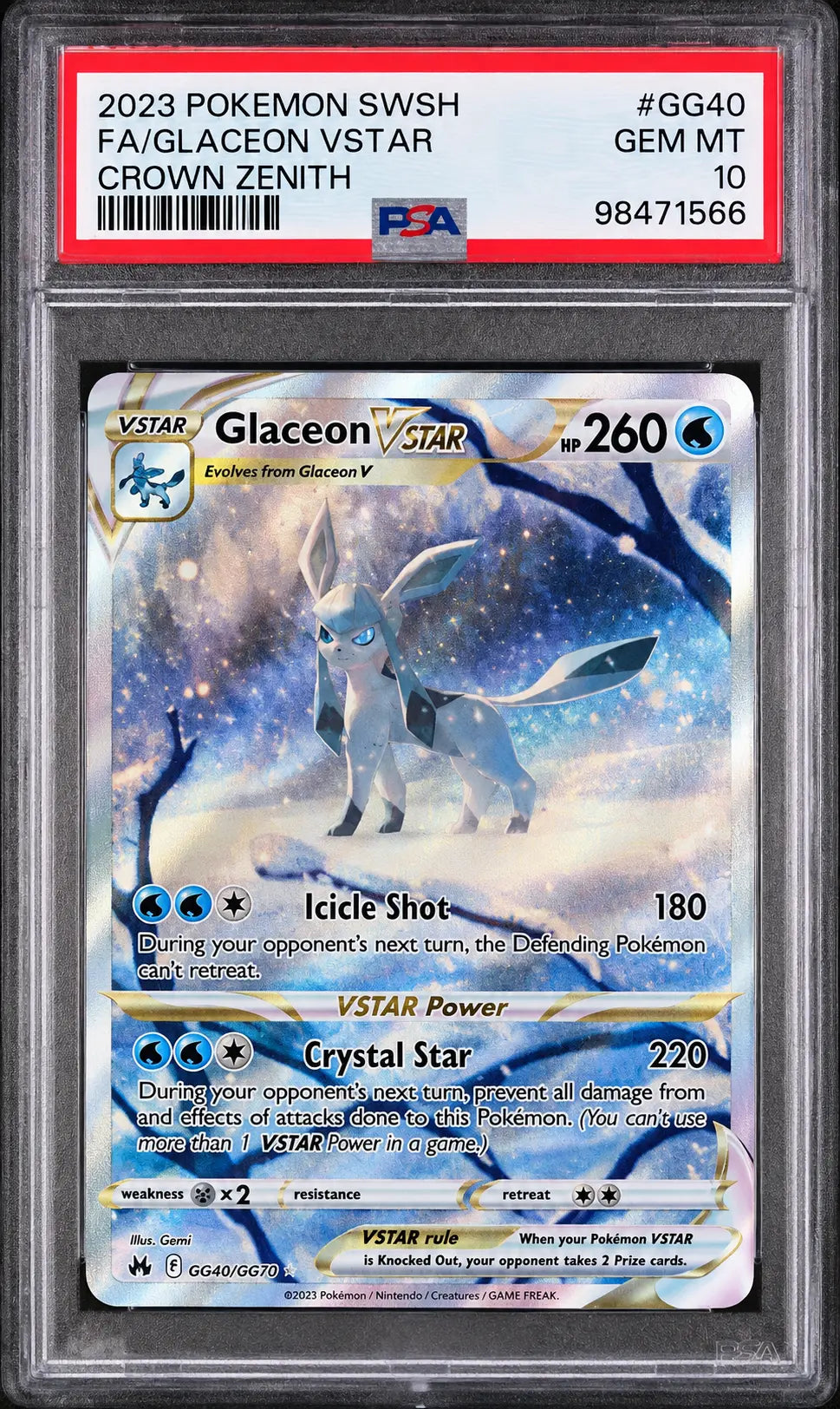 Glaceon VSTAR GG40/GG70 Crown Zenith PSA 10 cert 98471566