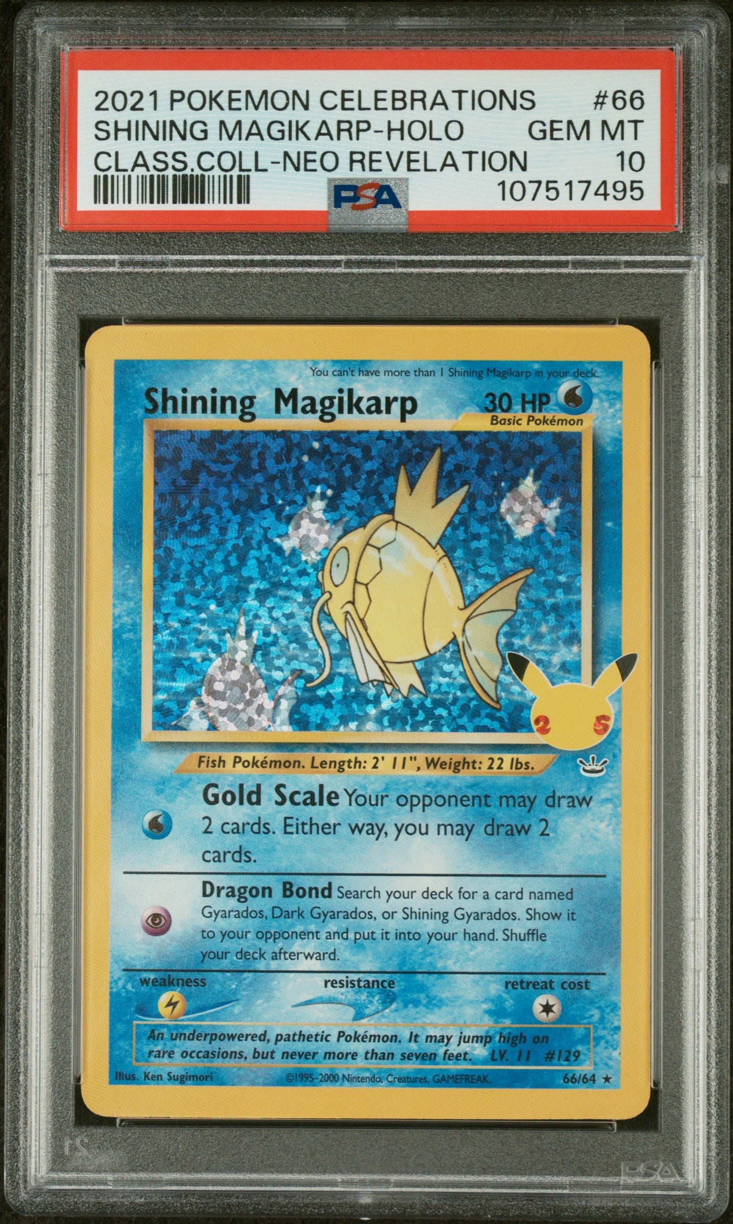 Pokémon Shining Magikarp 66/64 PSA 10 Gem Mint - 2021 Celebrations Classic Collection Neo Revelation Squirtle Squad Card Shop.   Squirtle Squad Card Shop.