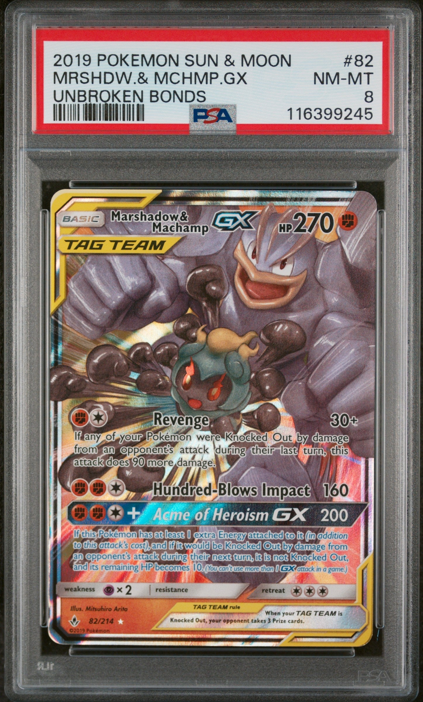 Pokémon TCG - Marshadow & Machamp GX 82/214 - Unbroken Bonds - TAG TEAM GX - PSA 8 NM-MT Squirtle Squad Card Shop.   Squirtle Squad Card Shop.