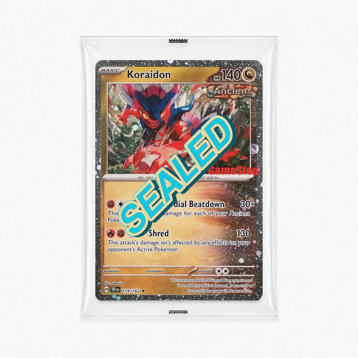Koraidon 119/162 Temporal Forces GameStop stamped cosmos holo sealed promo