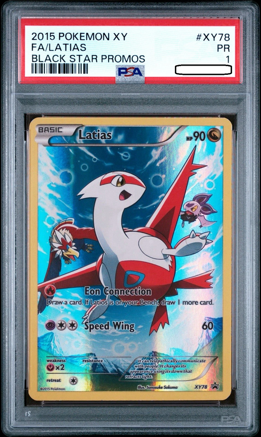Pokémon TCG – Latias XY78 Full Art – Black Star Promo – PSA 1 Poor Squirtle Squad Card Shop.   Squirtle Squad Card Shop.
