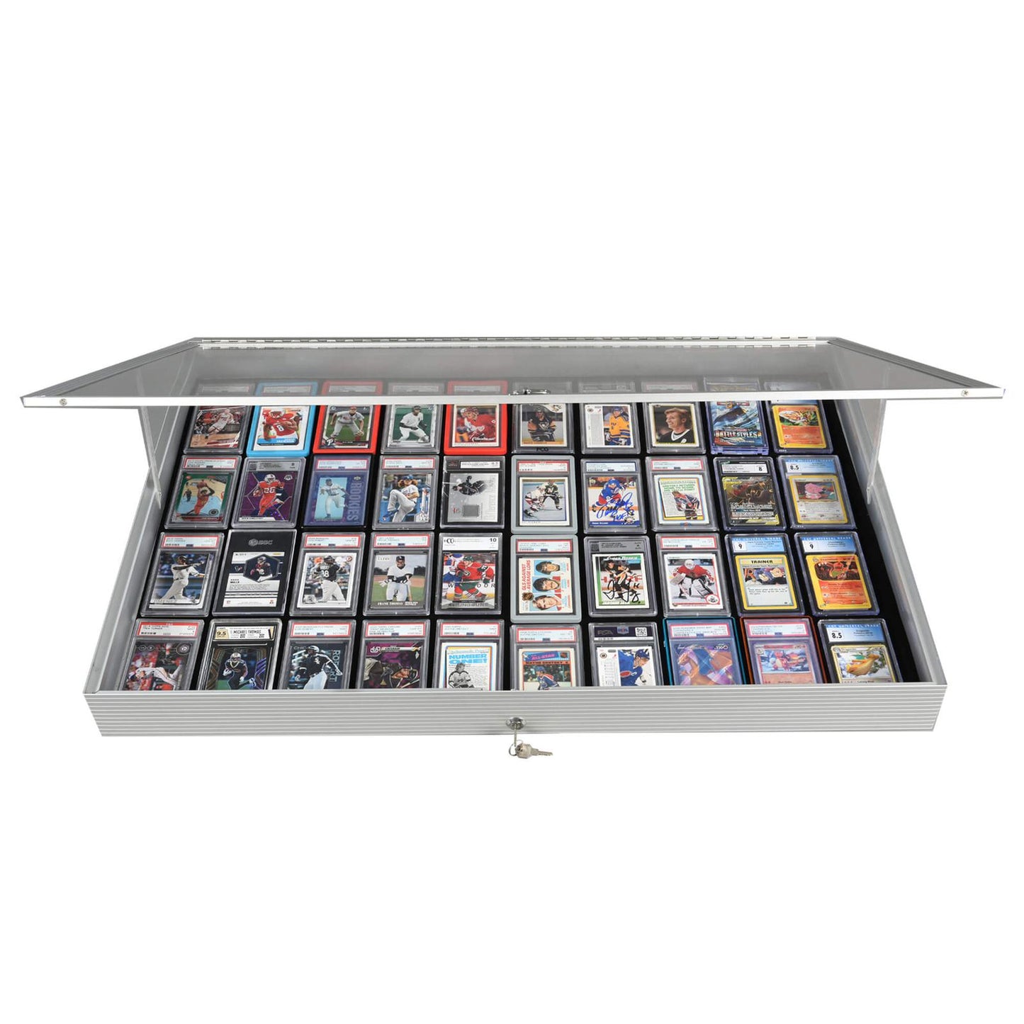 EVORETRO Lockable Display Case 36 x 24 x 4" Silver– Secure Showcase for Collectibles EVORETRO Canada Rigid Case  Squirtle Squad Card Shop.