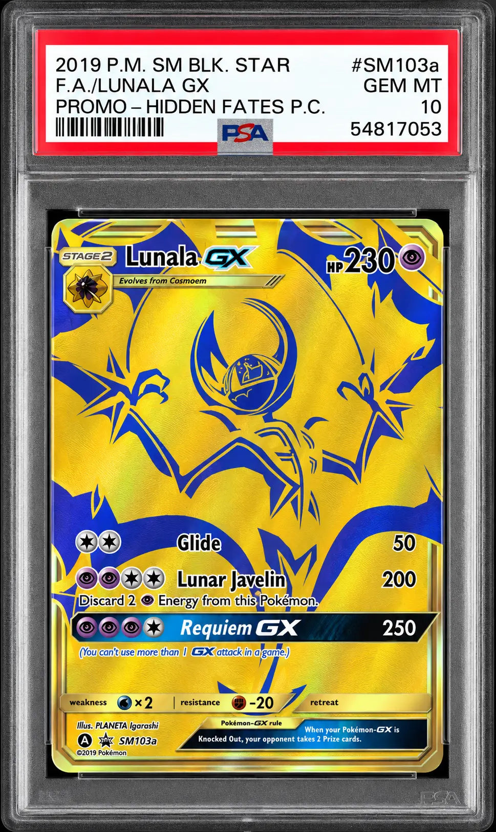 2019 Pokémon Lunala GX SM103a Hidden Fates promo PSA 10 cert 54817053