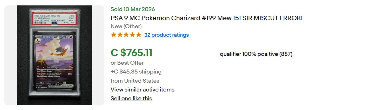 Pokémon TCG – Charizard ex 199/165 Special Illustration Rare – Pokémon 151 – PSA 9 (MC) Miscut