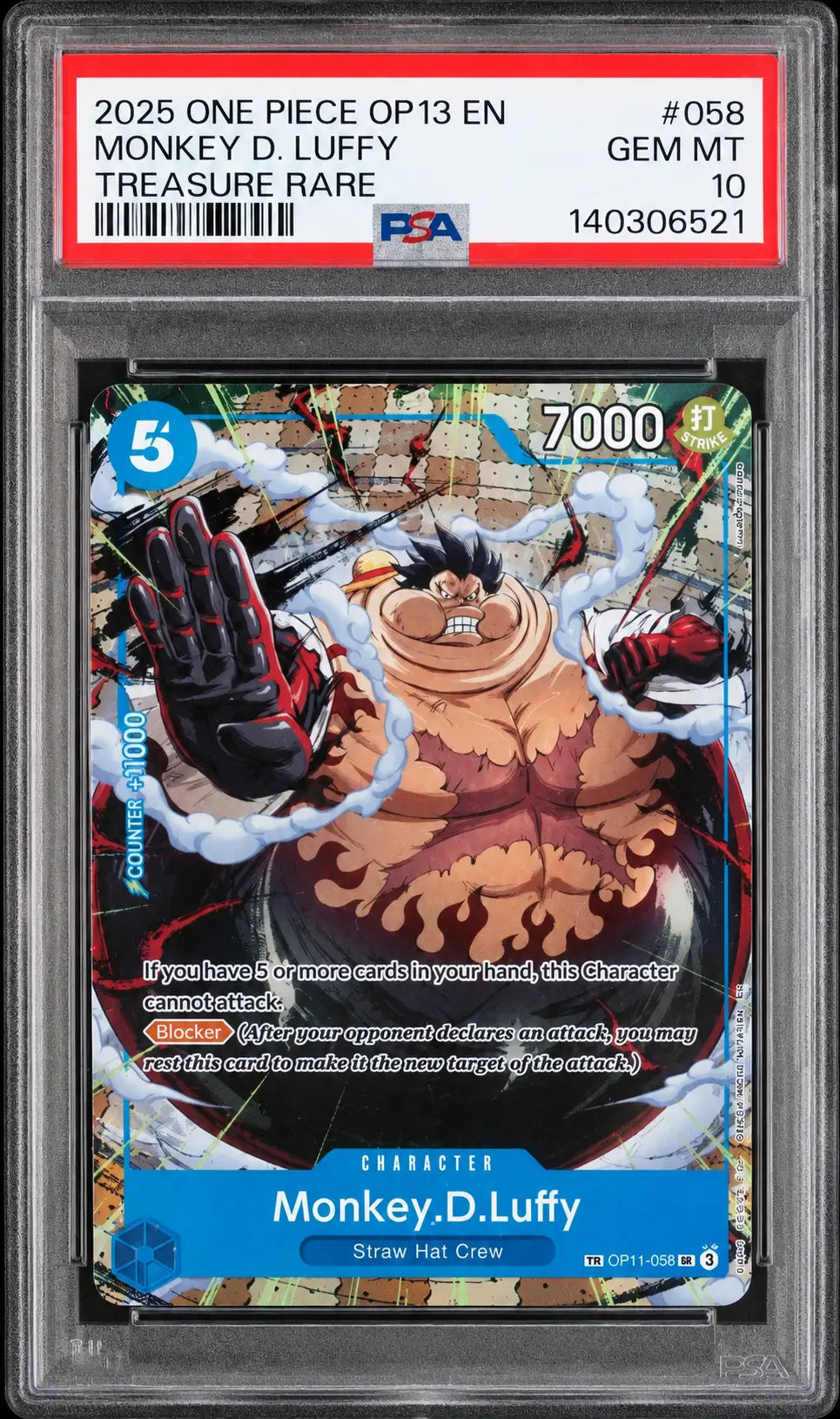 2025 One Piece OP13 Monkey D. Luffy #058 Treasure Rare PSA 10 cert 140306521