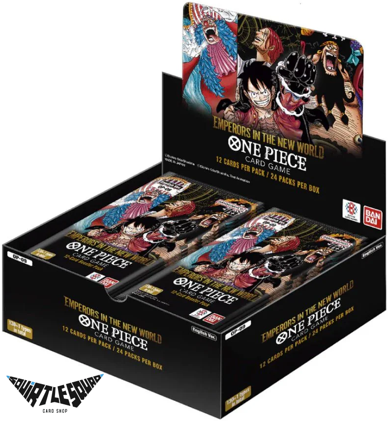 One Piece Card Game – OP-09 Emperors in the New World Booster Box – Factory Sealed Squirtle Squad Card Shop.   Squirtle Squad Card Shop.
