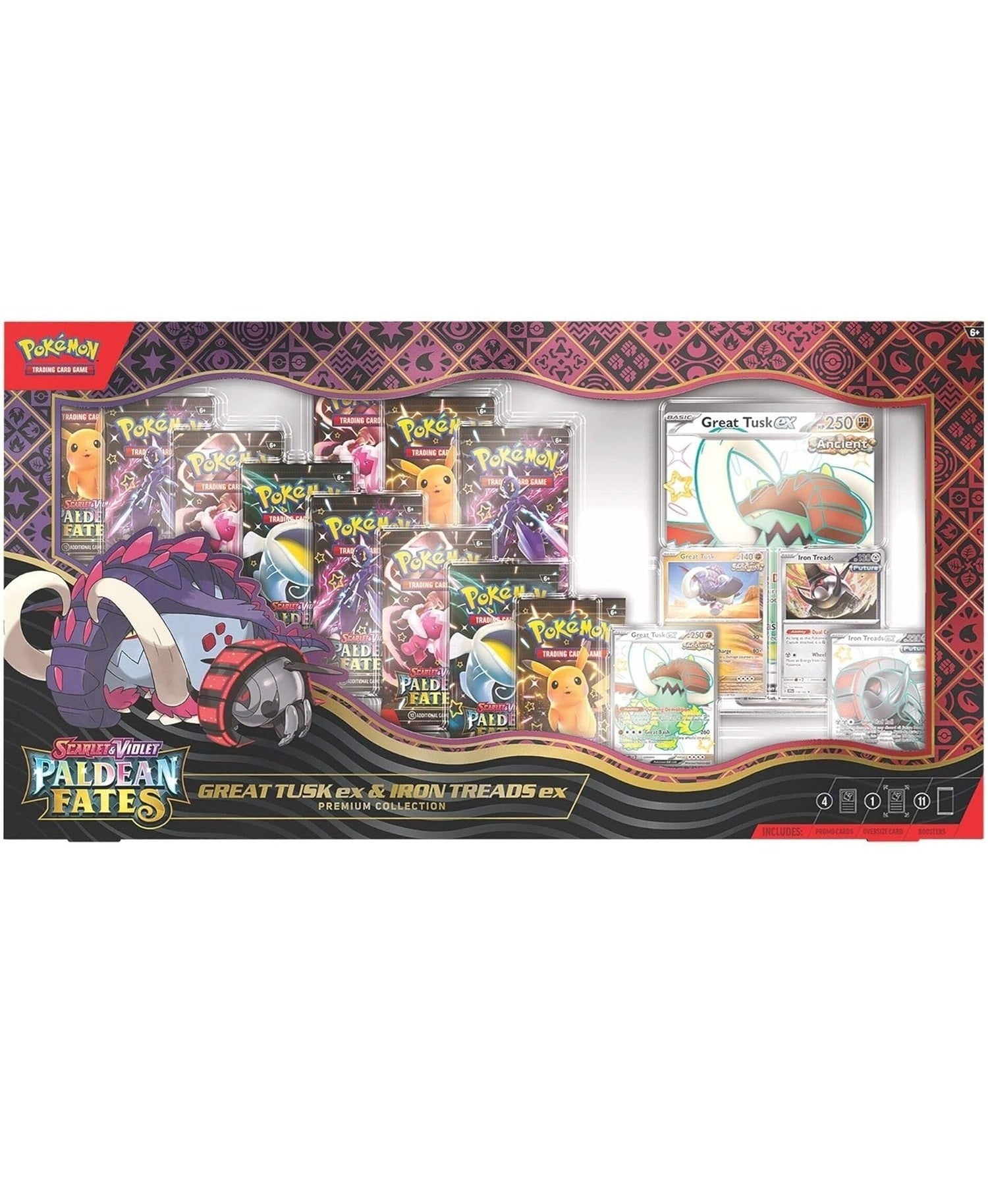Pokémon TCG – Paldean Fates Great Tusk ex & Iron Treads ex Premium Collection – Factory Sealed Squirtle Squad Card Shop.   Squirtle Squad Card Shop.