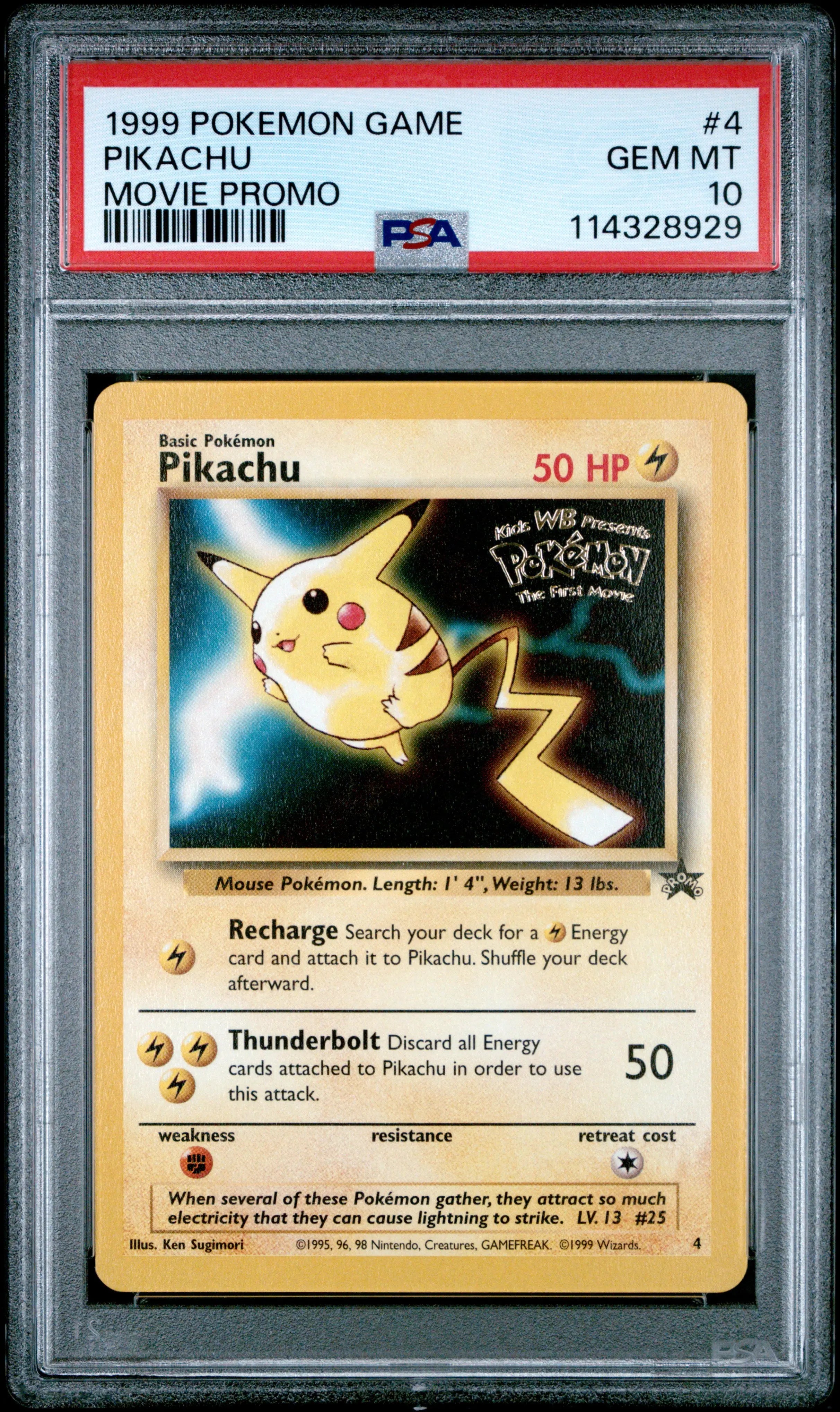 Pokémon TCG Pikachu Movie Promo #4 PSA 10 GEM MINT Wizards Black Star Promo graded vintage Pokémon card from Pokémon The First Movie collectible release.