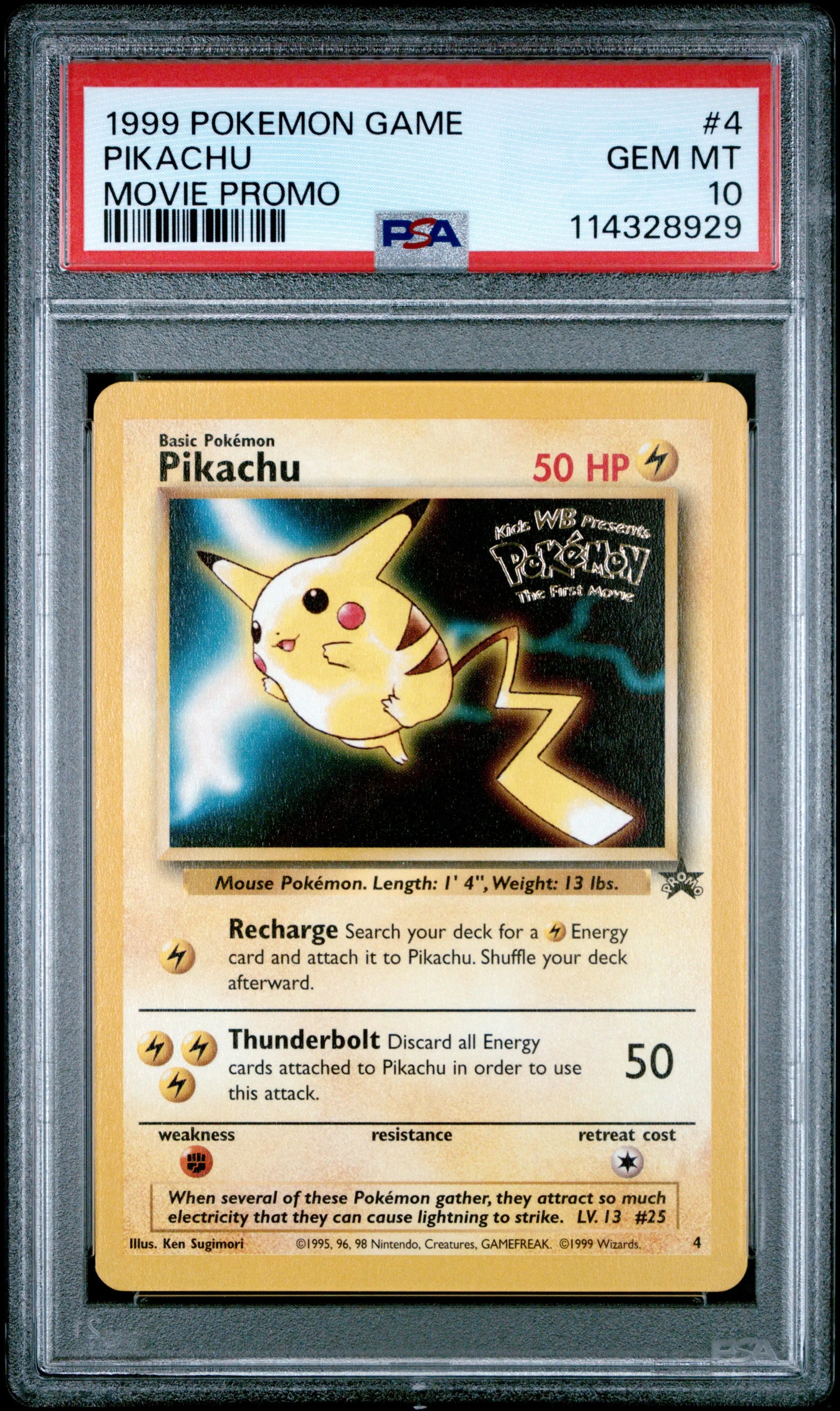 Pokémon TCG Pikachu Movie Promo #4 PSA 10 GEM MINT Wizards Black Star Promo graded vintage Pokémon card from Pokémon The First Movie collectible release.