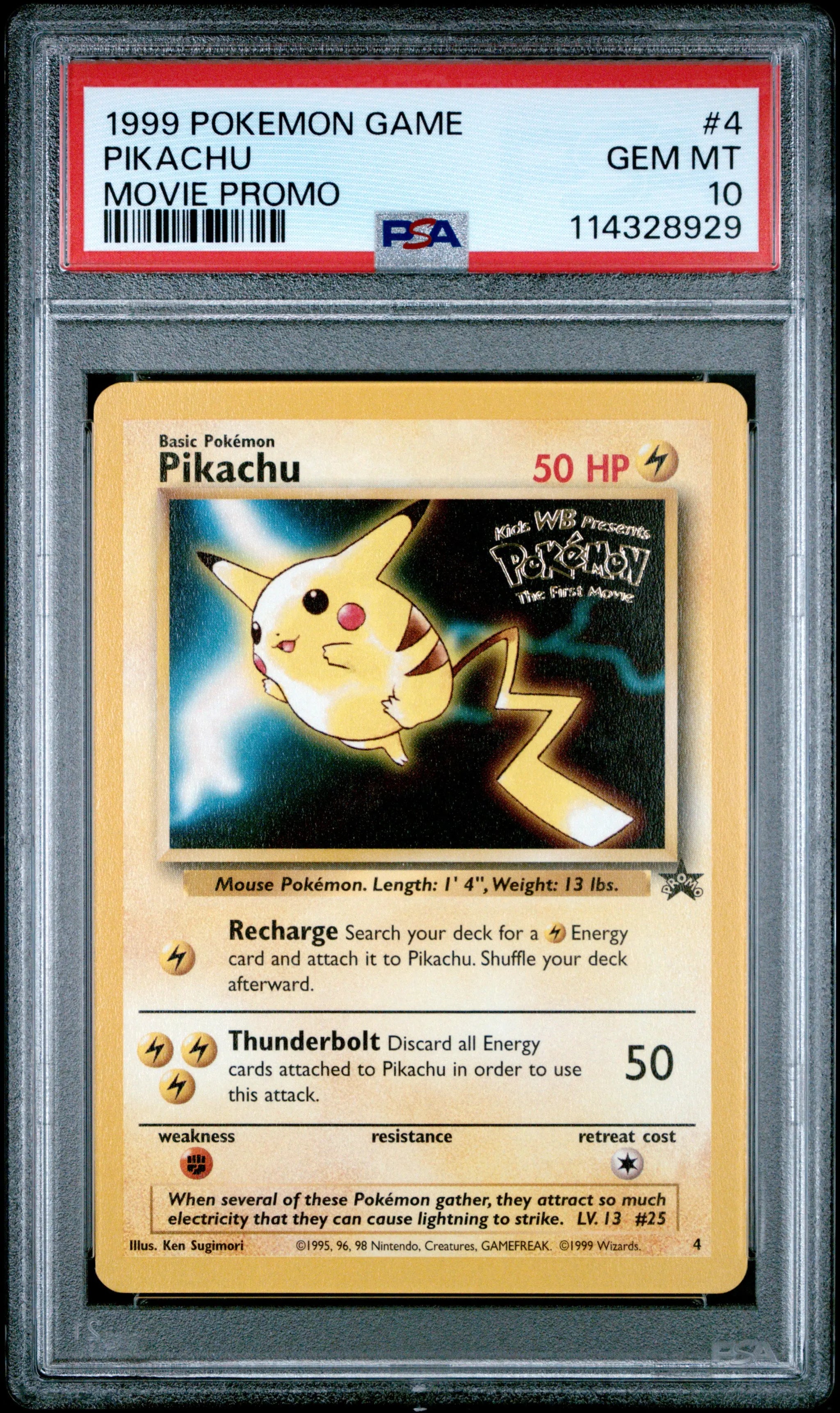 Pokémon TCG Pikachu Movie Promo #4 PSA 10 GEM MINT Wizards Black Star Promo graded vintage Pokémon card from Pokémon The First Movie collectible release.